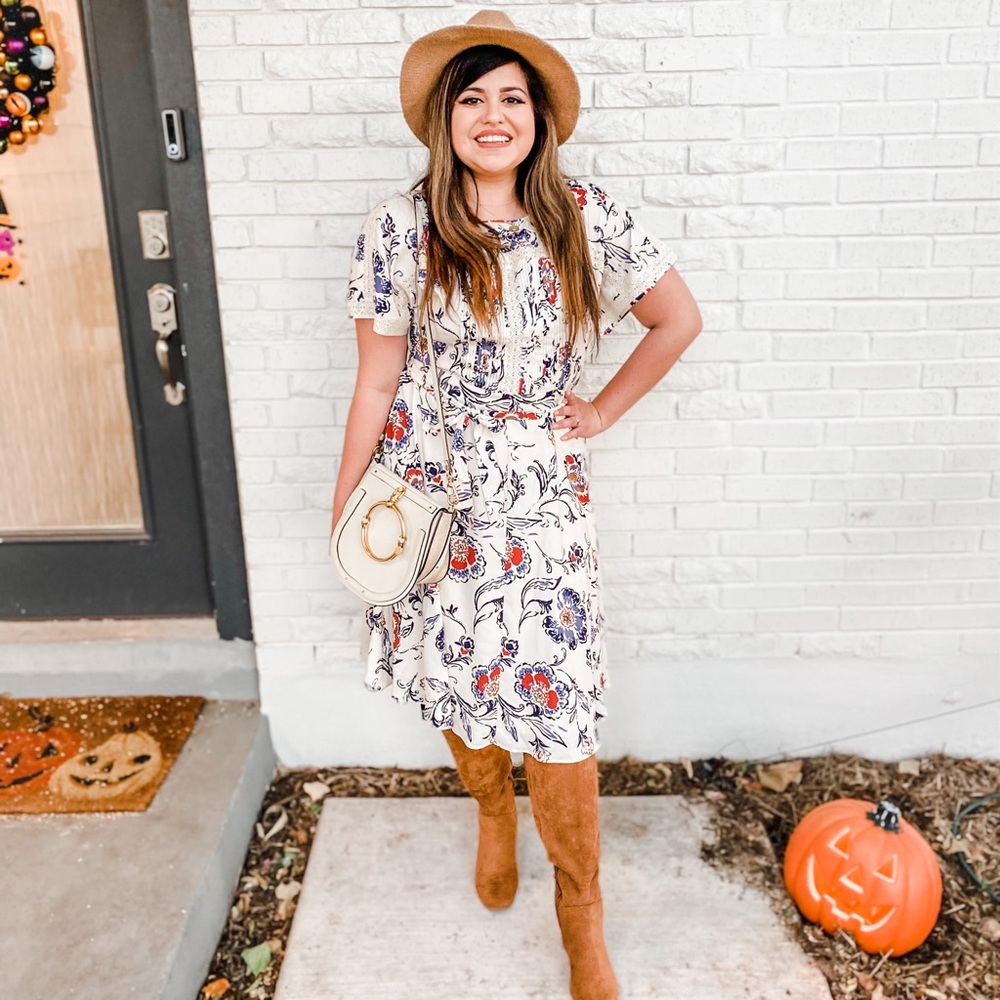 Ann Taylor Floral Ivory Midi Dress
